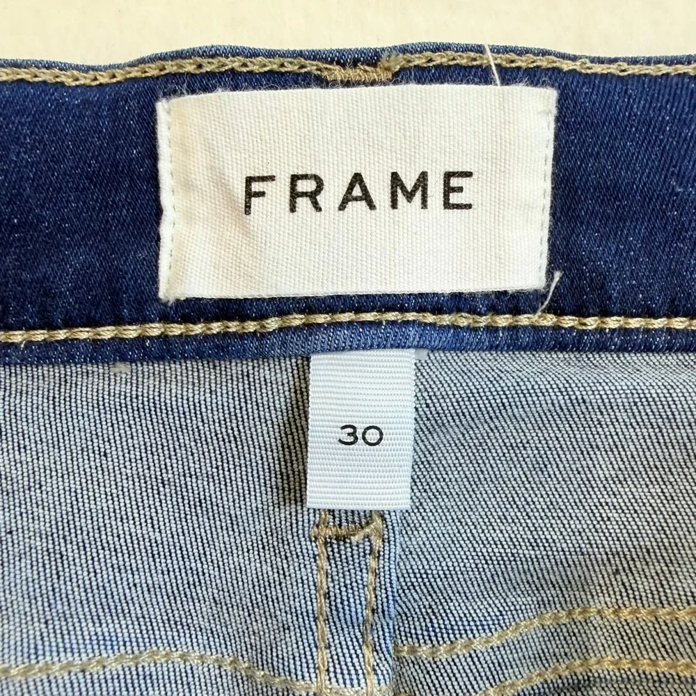FRAME Le High Straight Jeans Dark Wash Raw Hem Denim Size 30 High Rise Womens‎